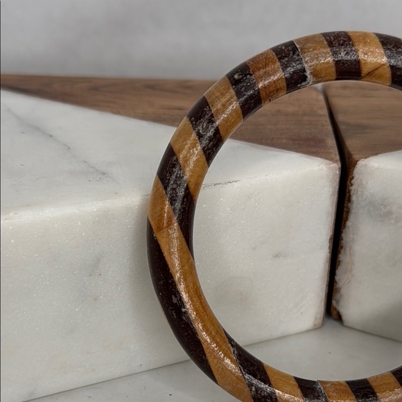 Vintage Estate Brown and Tan Striped Wooden Bracelet Lot C49 - Picture 3 of 6